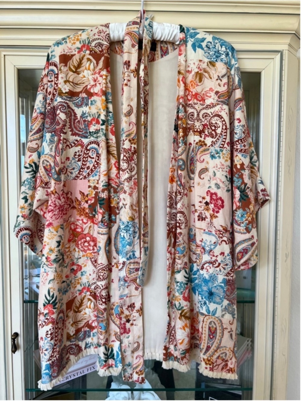 Women's ZARA Floral Paisley Patchwork Robe White Multicolor XS but fits XS S M L - Picture 3 of 10